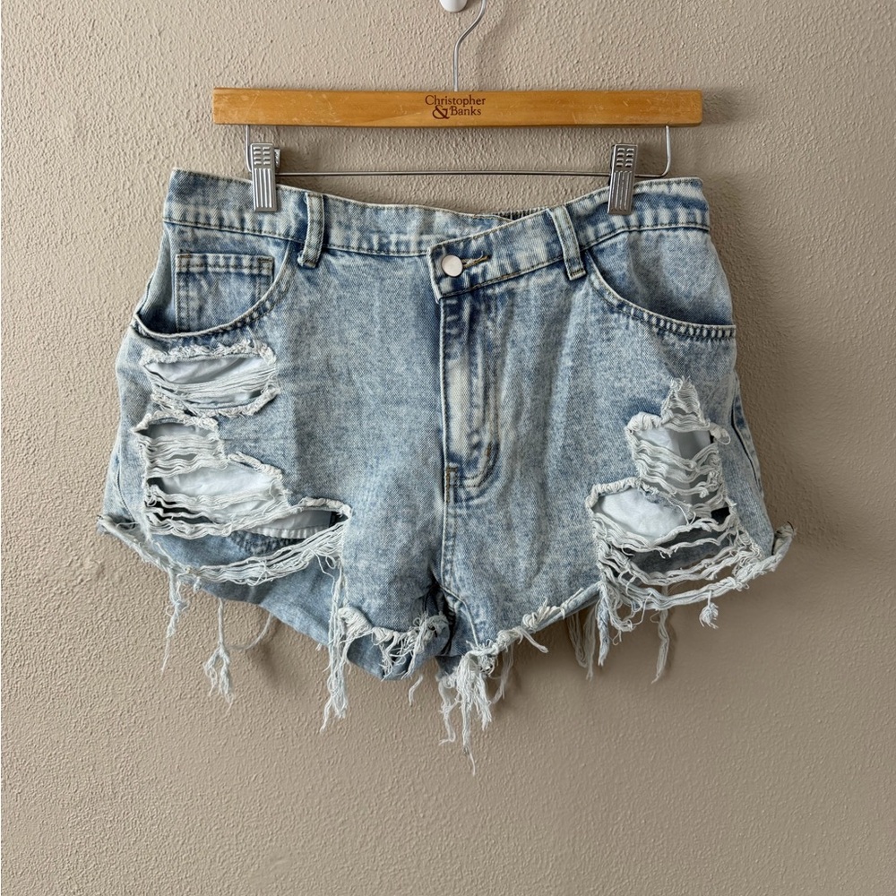 SHEIN Curve High Rise Denim Shorts Stretch Back Size 0XL